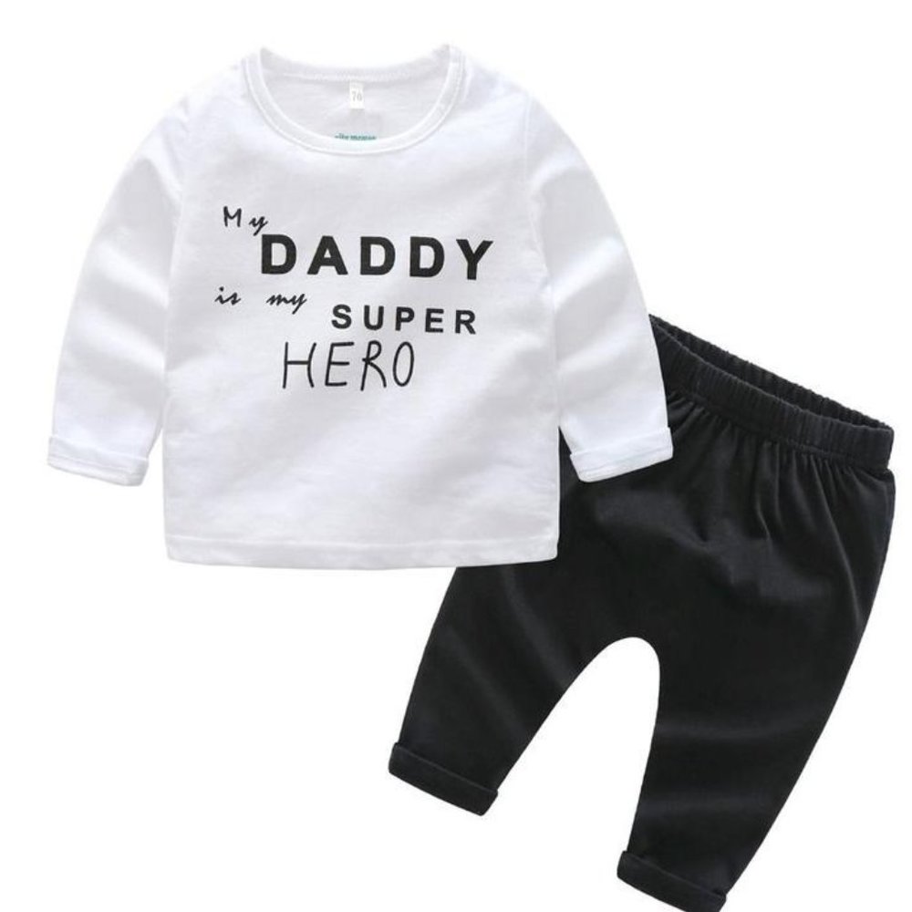 MY DADDY IS MY SUPER HERO WHITE PULLOVER TROUSERS